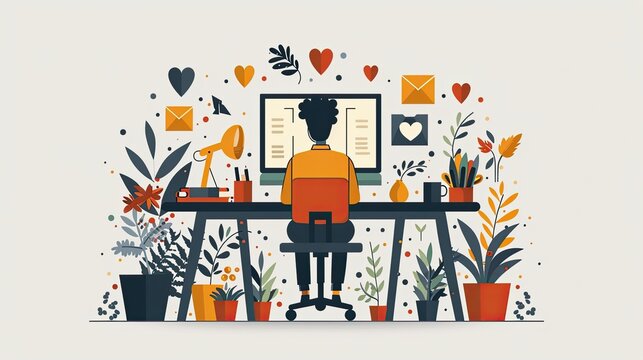 An online freelancer accidentally sends a love letter instead of an invoice in this humorous flat design illustration
