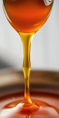 Close up of honey pouring out of spoon, fresh, spoon