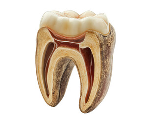 cross section of human tooth showcasing its structure, including enamel, dentin, and pulp. This detailed illustration highlights anatomy of tooth