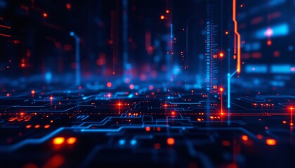 Obraz premium Abstract Digital Circuitry: A Futuristic Technological Landscape