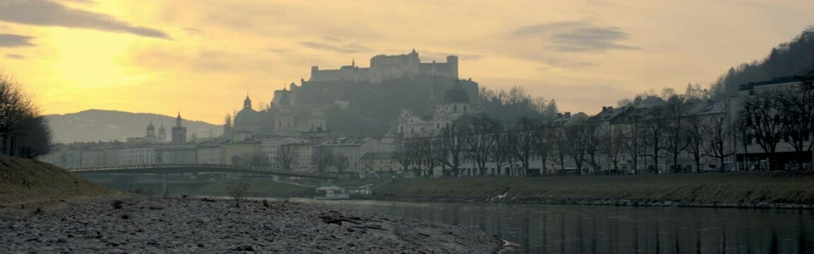 Salzburg city at sunrise in autumn