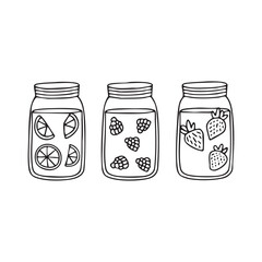 Three jars of infused water strawberry, orange, and blackberry