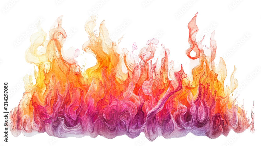 Aufkleber an abstract artwork depicting stylized flames in a range of warm colors, swirling and flowing dynami