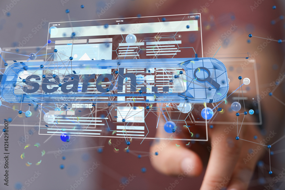 Poster Interface web application in hand 3d