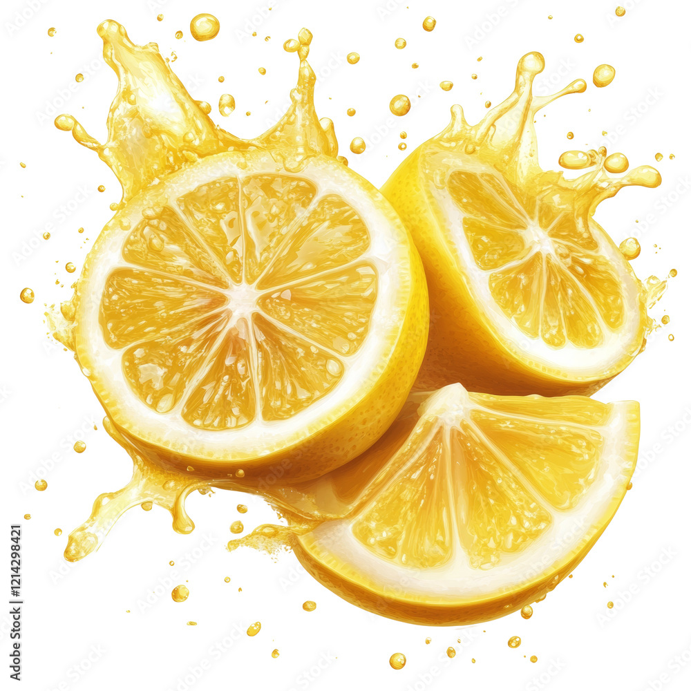 Aufkleber Three lemon slices with a splash of juice, creating a vibrant and refreshing image.
