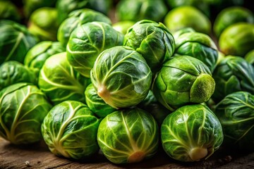 Fototapeta premium Fresh Brussels Sprouts Clusters - Vibrant Green Vegetable Still Life