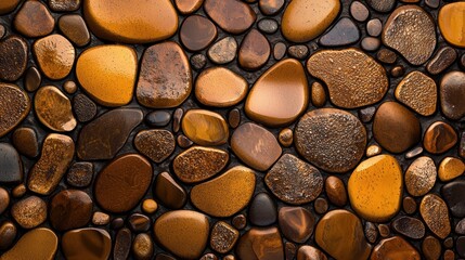 Textured arrangement of brown and orange pebbles