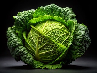 Obraz premium Fresh Green Cabbage Isolated on Black Background - High-Resolution Stock Photo