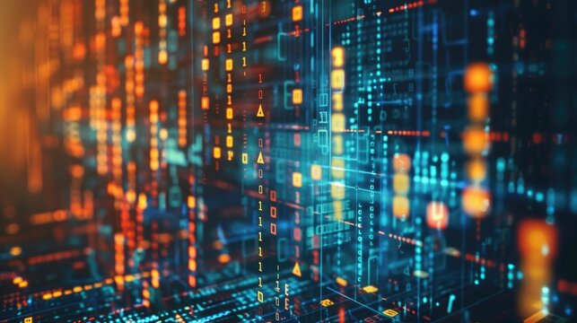 Abstract money growth with digital binary codes forming a rising chart