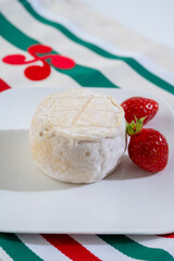 Cheese collection, soft sheeps milk brebis French cheese with mold produced on cheese farm in Basque Country in France