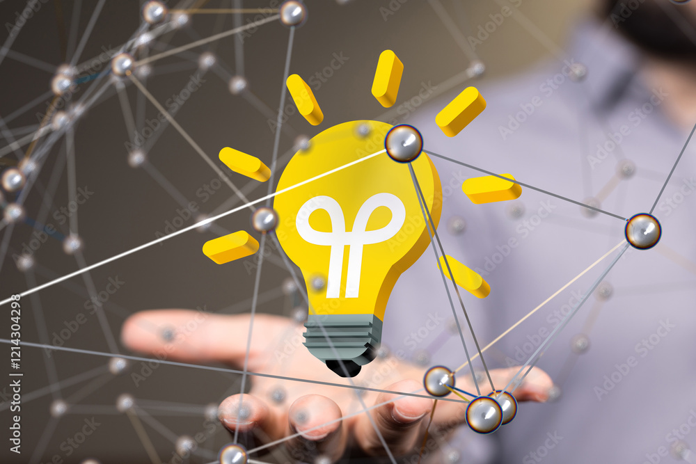 Poster lamp Neural network 3D illustration. Big data and cybersecurity