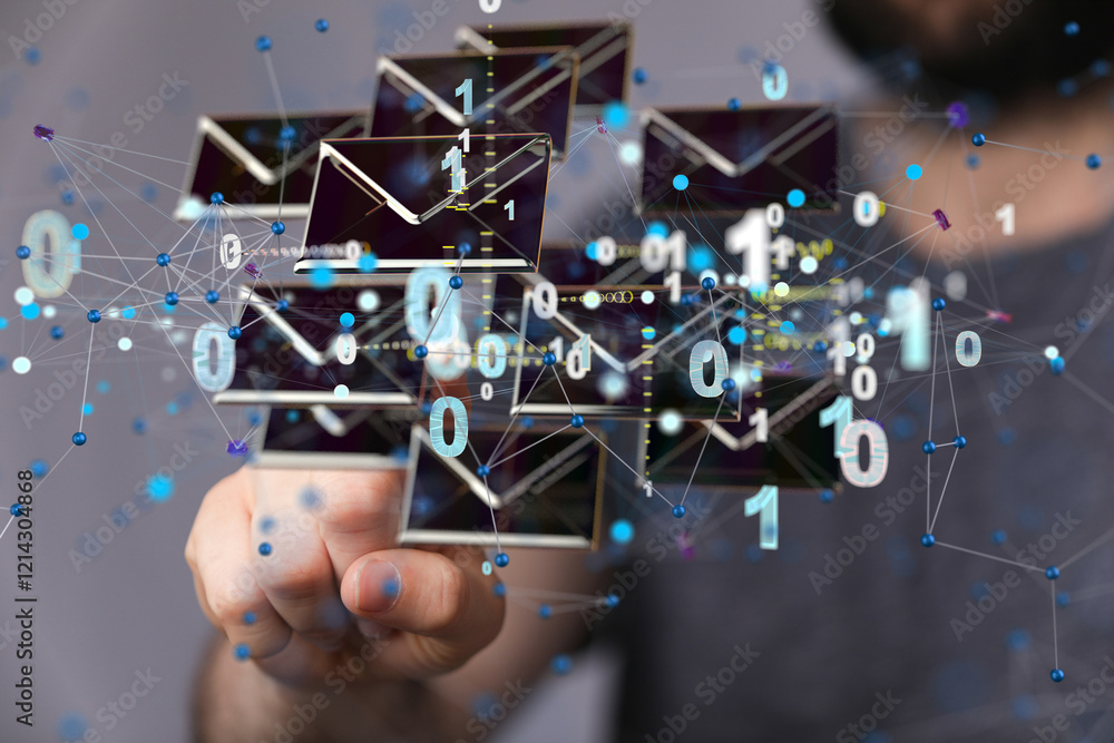 Poster Approved email and spam message displayed on a futuristic interface