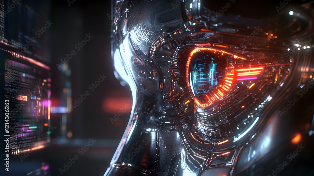 Aufkleber futuristic robot head displaying digital data