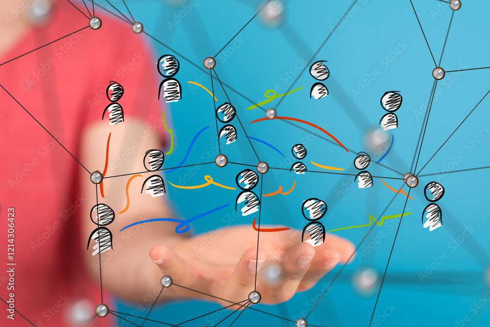 Poster Global network. Blockchain. 3D illustration. Neural networks and artificial intelligence. Abstract