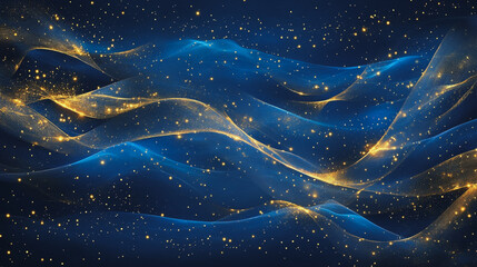 Abstract digital background electromagnetic wave background Innovation digital wave, information technology background and green luxury background with golden line decoration and curve light effect