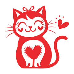 Cute Red Cat with Hearts