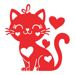 Cute Red Cat with Hearts