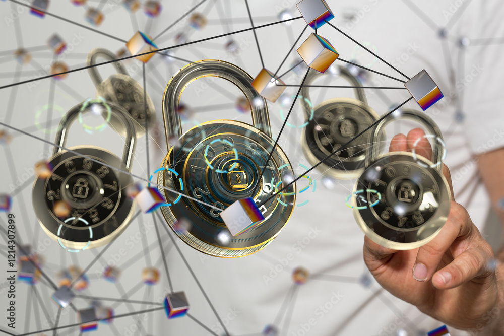 Aufkleber Security Shield concept, data protection. Shield with dots and lines connectio