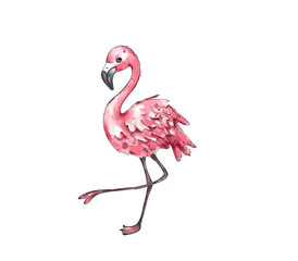 Graceful Pink Flamingo Illustration with Watercolor Effect for Tropical and Decorative Art Projects
