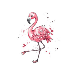 Graceful Pink Flamingo Illustration with Watercolor Effect for Tropical and Decorative Art Projects