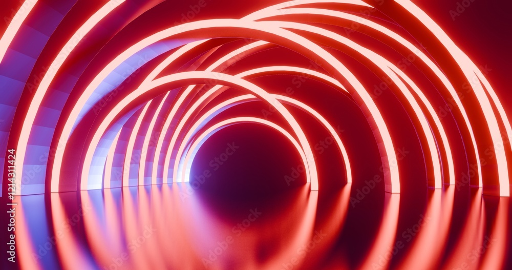 Poster futuristic architecture background neon arch tunnel 3d render