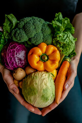 A person holding a bunch of vegetables in their hands