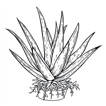 recommend clip art: Aloe Vera Plant in a Decorative Pot Drawing