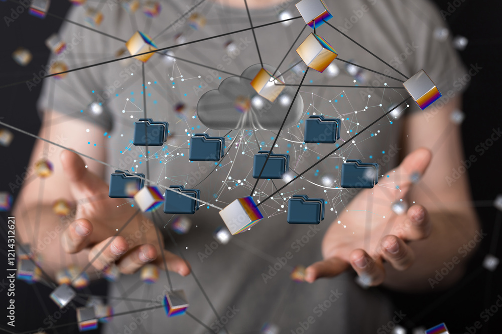 Poster data Internet infrastructure concept. Abstract technology background. 3D rendering.