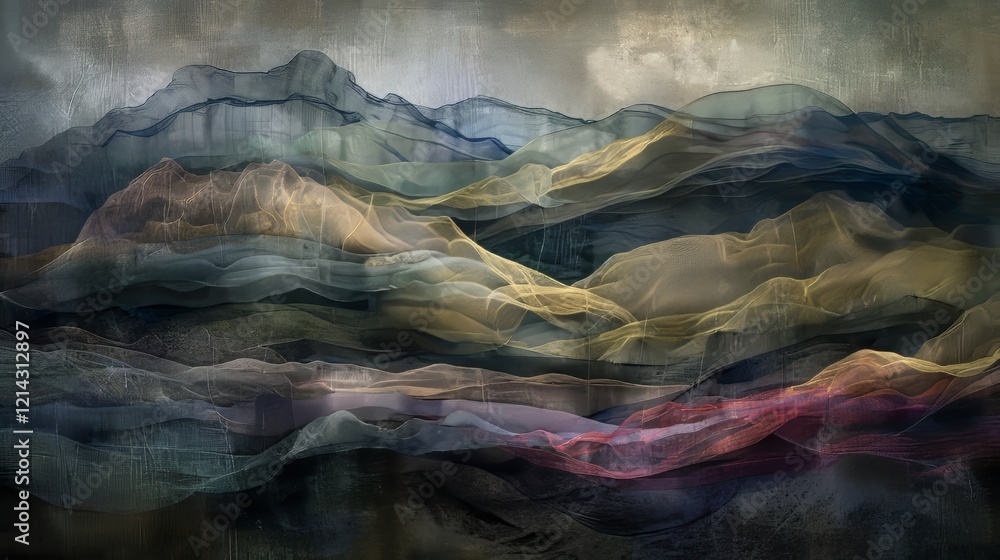 Poster vibrant wave patterns undulate across a textured background in fluid, layered design