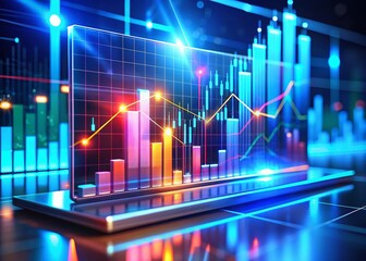 Futuristic Data Analytics: Minimalist 3D Interface with Vibrant Graphs