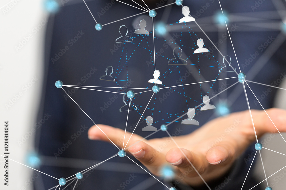Fototapete Global network. Blockchain. 3D illustration. Neural networks and artificial intelligence. Abstract