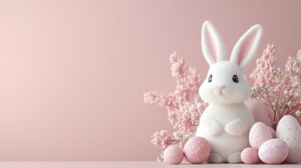 Fototapeta premium A cute greeting card for Easter with eggs and a bunny