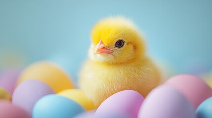 Fototapeta premium A chick and Easter eggs