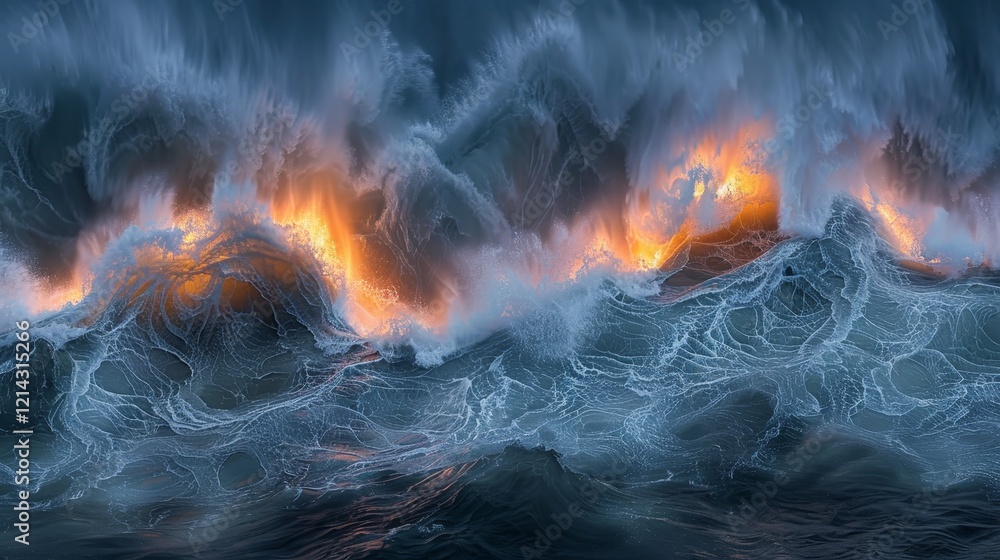 Poster vibrant wave patterns flowing harmoniously over a textured background in dynamic layers