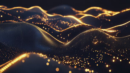 Abstract digital background electromagnetic wave background Innovation digital wave, information technology background and green luxury background with golden line decoration and curve light effect