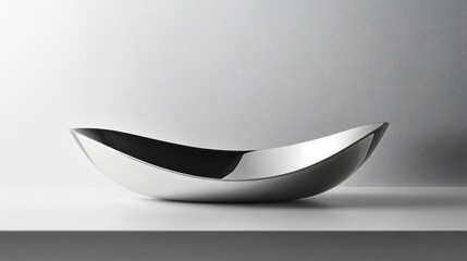 Modern metallic bowl on white surface, minimalist background, home decor
