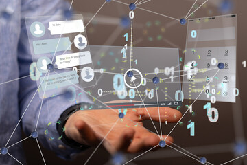 Interface web application in hand 3d