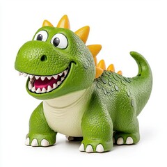 Fototapeta premium A photostock of a realistic dinosaur figurine in green tones with detailed textures, placed on a white background, ideal for toy or educational concepts. High Quality