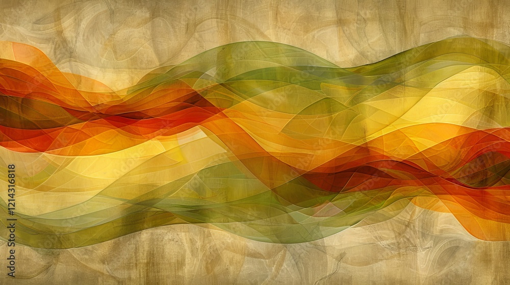 Poster vibrant wave patterns undulate across a textured background in layered dynamics and flow