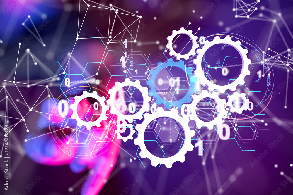 Poster neural network 3d illustration. big data and cybersecurity