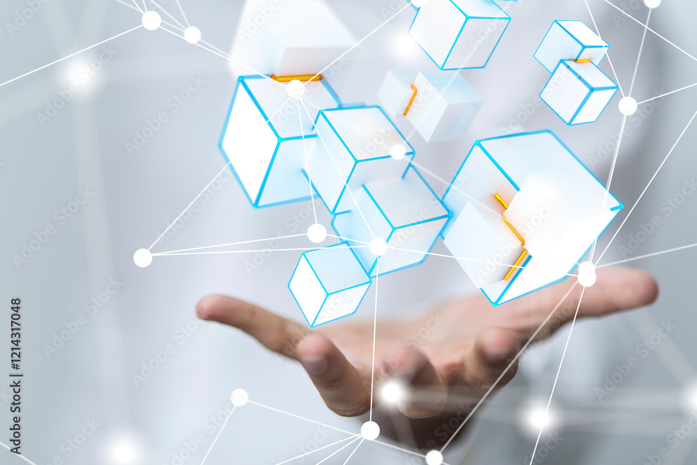 Leinwandbilder Global network. Blockchain. 3D illustration. Neural networks and artificial intelligence. Abstract