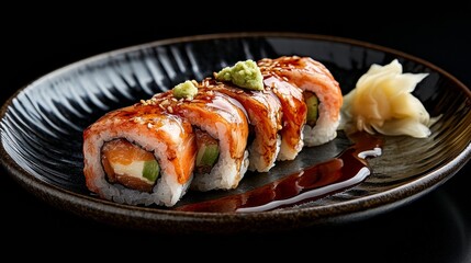 A set of sushi with salmon