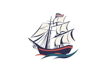 Sailing ship illustration with full sails on the ocean.
