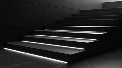 Obraz premium Modern Black Staircase with Glowing LED Lights