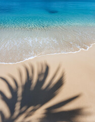 Tropical Beach Scene Palm Tree Shadow, Azure Ocean, Soft Sand, Generated image