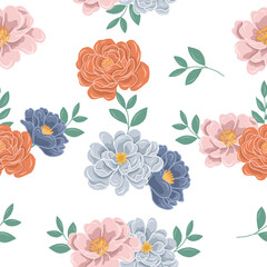 Pastel Hand Drawn Peony Seamless Pattern