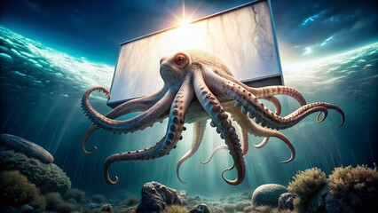 Giant Squid Seafood Menu Sign - Underwater Food Photography