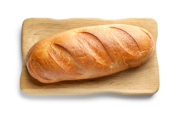 Freshly baked bread isolated on white, top view