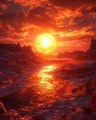 Stunning Sunset Over Serene Mountain Landscape