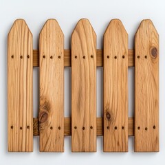 A photostock of a wooden picket fence with a clean, minimalist design, placed against a plain white background for rural or suburban themes. High Quality